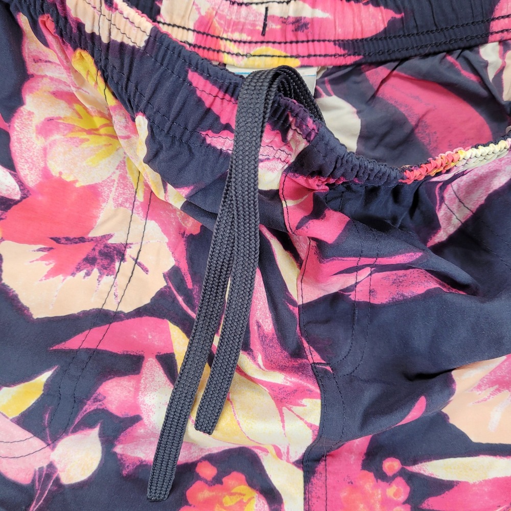 Columbia Mens XL Floral Tropical Print Shorts Navy Pink Yellow Elastic Waist - Picture 2 of 6